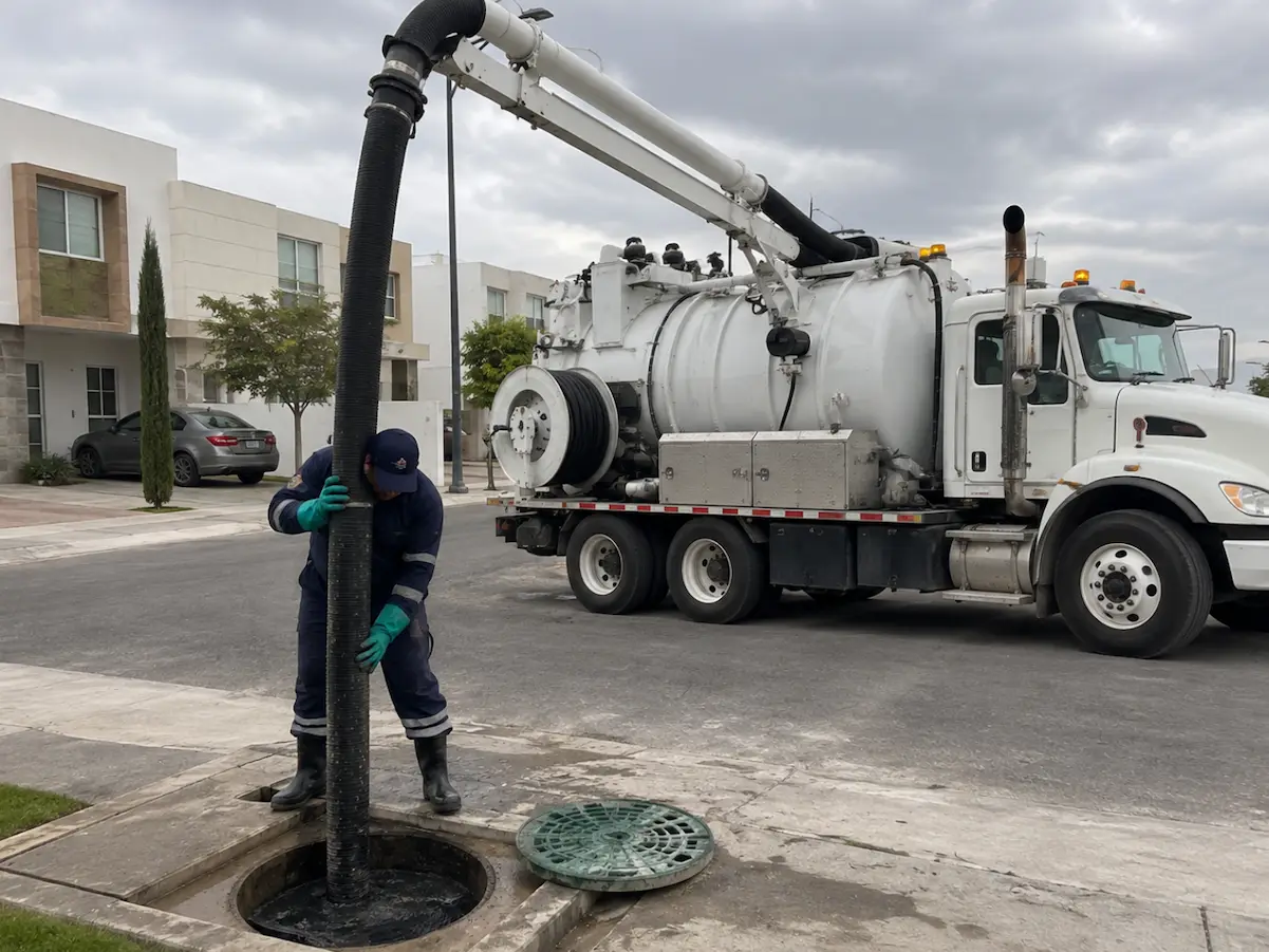 Visita técnica de DesazolvesPuebla con camión Vactor en un predio de Puebla