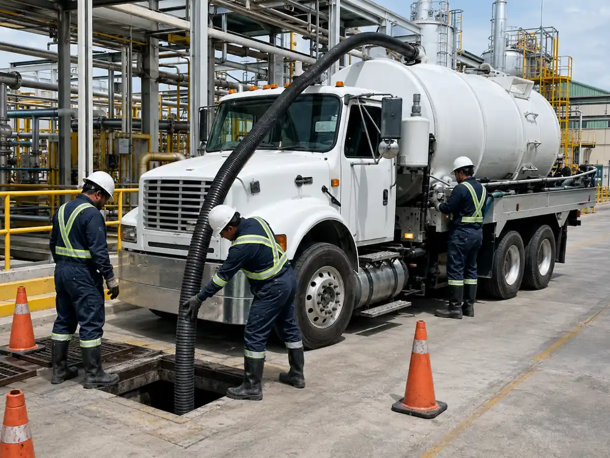 Servicio de desazolve dentro de una nave industrial en Puebla