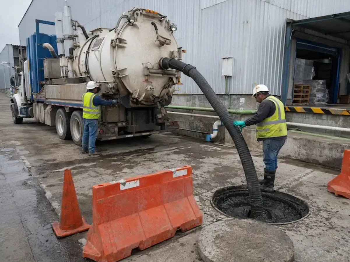 Camión Vactor desazolvando la línea de una nave en San Martín Texmelucan