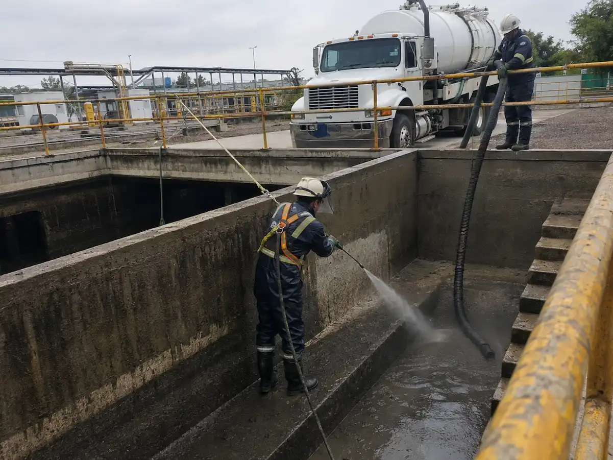 Revisión programada de un registro durante el mantenimiento preventivo de drenaje en Puebla